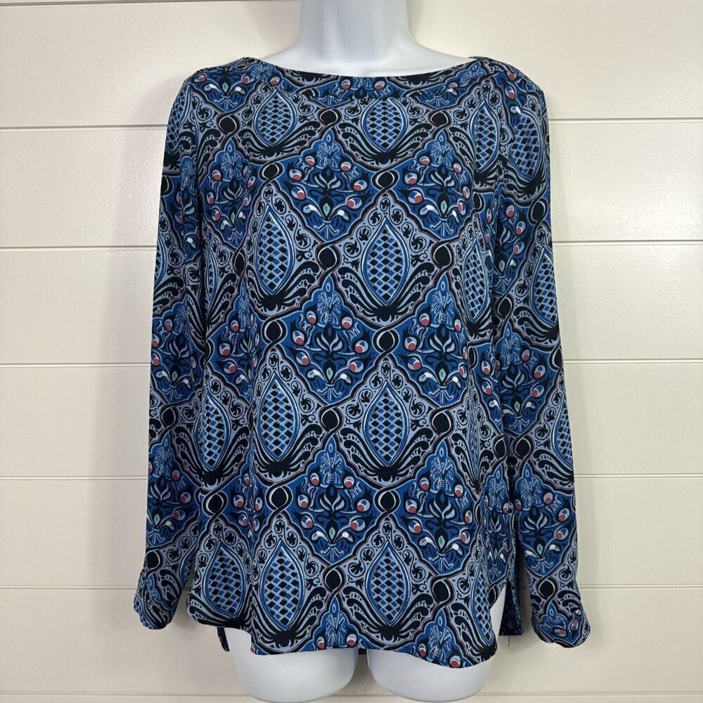 LOFT Pattern Long Sleeve Blouse Shirt Blue sz XS